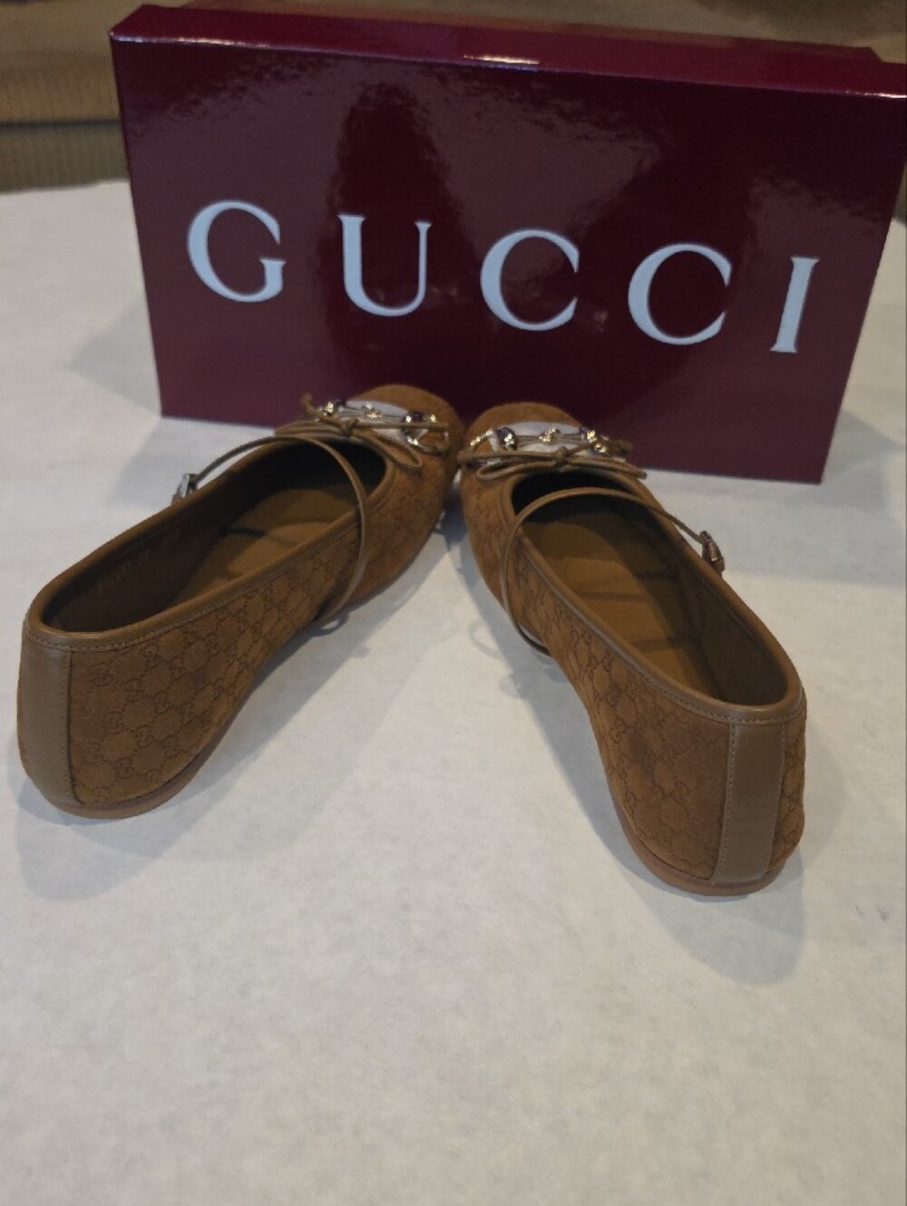 Gucci Tan GG Suede Ballet Flats with Silver Horsebit - Picture 7 of 7